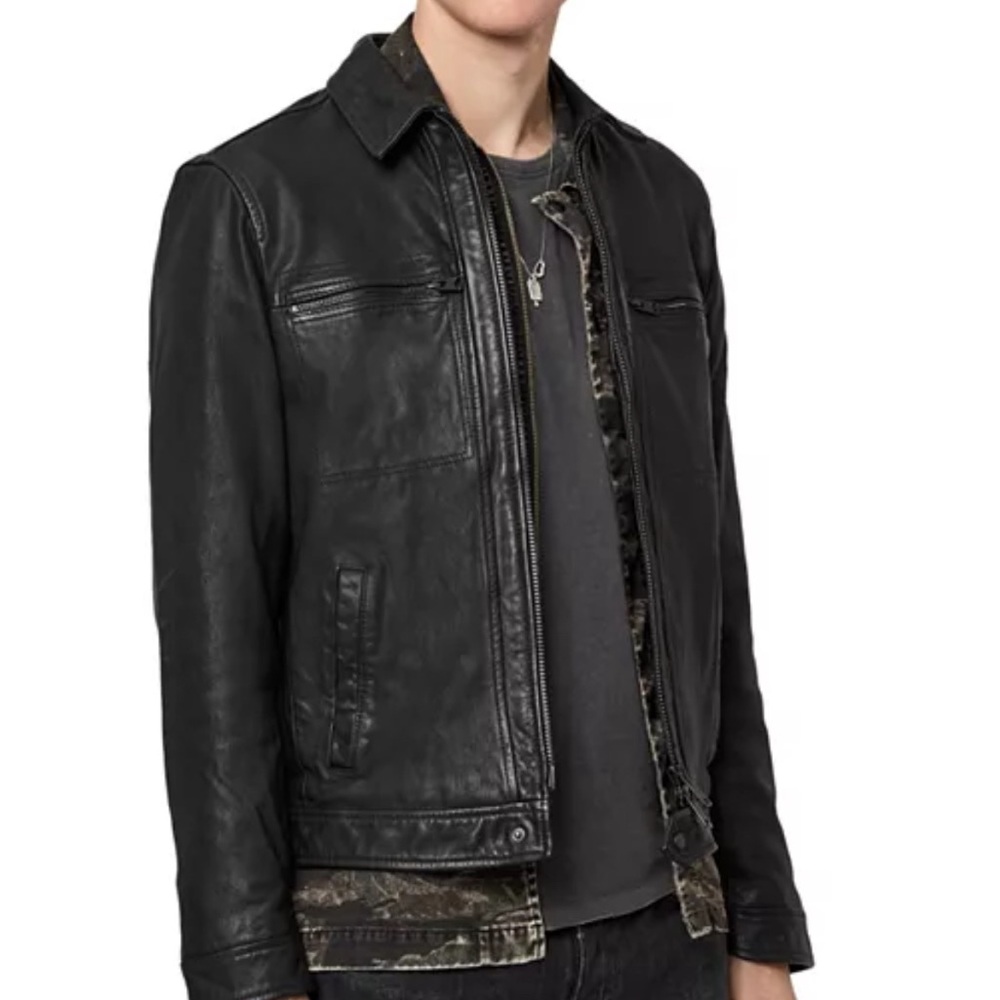 All Saints Lark Leather Jacket - Black - Size XL. Excellent condition